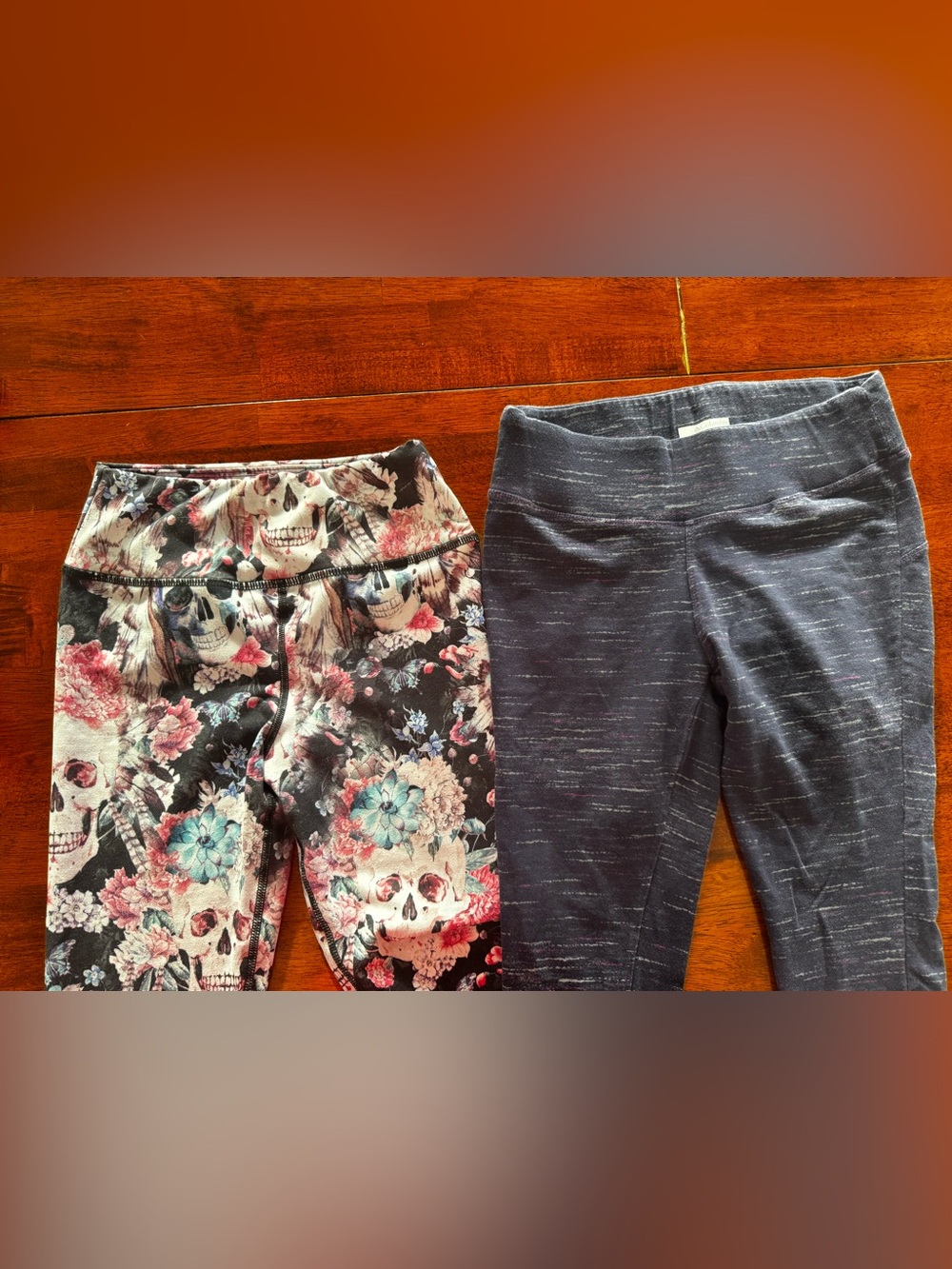 Women's Two-Pack Leggings — Floral Skull Print & Columbia Heathered Gray